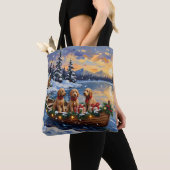 Goldendoodle Kerstboot Vakantie Tote Bag (Dichtbij)