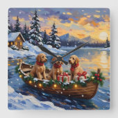 Goldendoodle Kerstboot Vakantie Vierkante Klok (Voorkant)