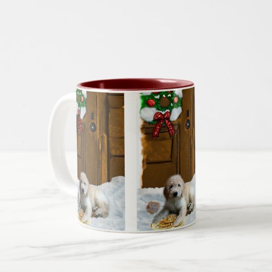 Goldendoodle kerstcadeaus tweekleurige koffiemok (Voorkant links)