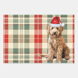 Goldendoodle Kersthond Red Holiday Plaid Inpakpapier Vel