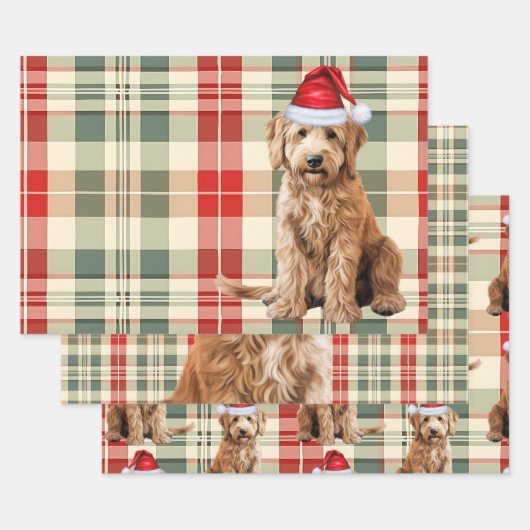 Goldendoodle Kersthond Red Holiday Plaid Inpakpapier Vel (Set)