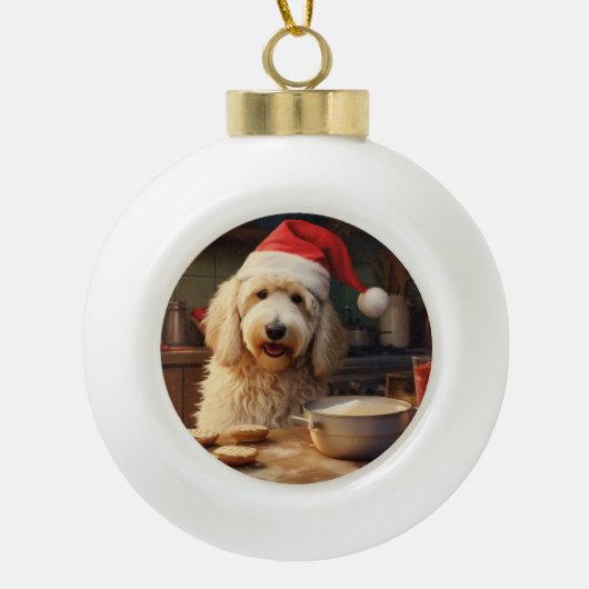 Goldendoodle Kerstkoekjes Vakantie Keramische Bal Ornament (Voorkant)