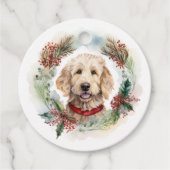 Goldendoodle Kerstkrans Feestelijke Pup Bedankjes Labels (Voorkant)