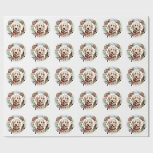 Goldendoodle Kerstkrans Feestelijke Pup Cadeaupapier (Vlak)