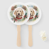 Goldendoodle Kerstkrans Feestelijke Pup Handwaaier (Voorkant en achterkant)
