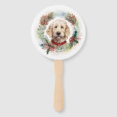 Goldendoodle Kerstkrans Feestelijke Pup Handwaaier (Voorkant)