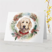 Goldendoodle Kerstkrans Feestelijke Pup Kaart (Gele Bloem)