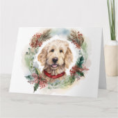 Goldendoodle Kerstkrans Feestelijke Pup Kaart (Voorkant)