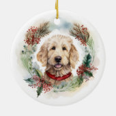 Goldendoodle Kerstkrans Feestelijke Pup Keramisch Ornament (Achterkant)