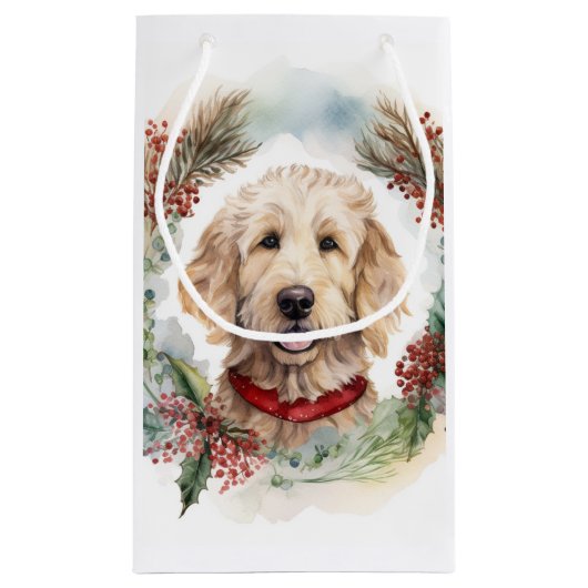 Goldendoodle Kerstkrans Feestelijke Pup Klein Cadeauzakje (Achterkant)