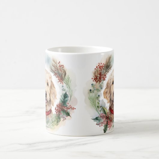 Goldendoodle Kerstkrans Feestelijke Pup Koffiemok (Center)