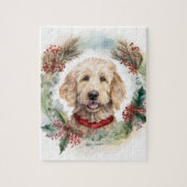 Goldendoodle Kerstkrans Feestelijke Pup Legpuzzel (Verticaal)