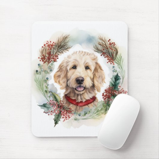 Goldendoodle Kerstkrans Feestelijke Pup Muismat (Met muis)