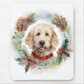 Goldendoodle Kerstkrans Feestelijke Pup Muismat (Voorkant)