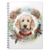 Goldendoodle Kerstkrans Feestelijke Pup Notitieboek (Voorkant)
