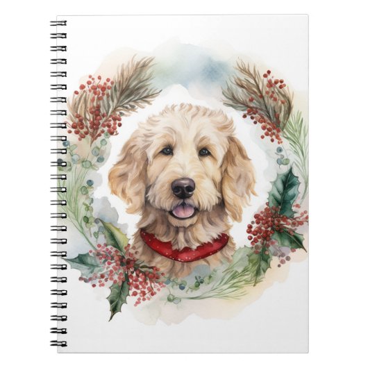 Goldendoodle Kerstkrans Feestelijke Pup Notitieboek (Voorkant)