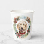 Goldendoodle Kerstkrans Feestelijke Pup Papieren Bekers (Achterkant)