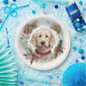 Goldendoodle Kerstkrans Feestelijke Pup Papieren Bordje (Feest)
