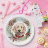 Goldendoodle Kerstkrans Feestelijke Pup Papieren Bordje (Feest)