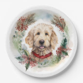 Goldendoodle Kerstkrans Feestelijke Pup Papieren Bordje (Voorkant)