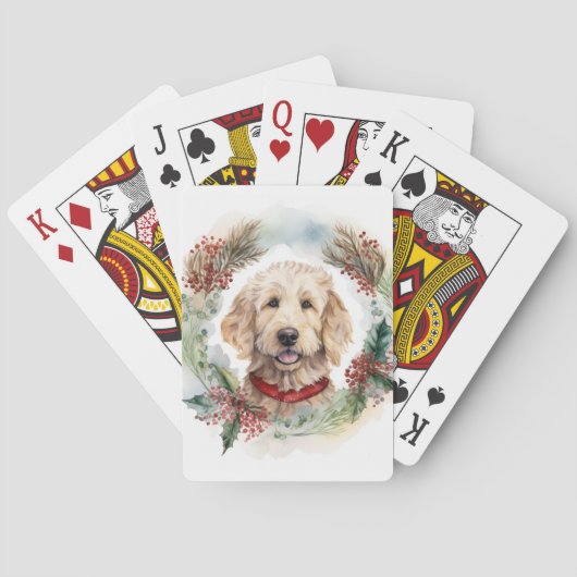 Goldendoodle Kerstkrans Feestelijke Pup Pokerkaarten (Achterkant)