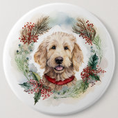 Goldendoodle Kerstkrans Feestelijke Pup Ronde Button 6,0 Cm (Voorkant)