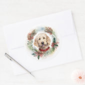 Goldendoodle Kerstkrans Feestelijke Pup Ronde Sticker (Envelop)