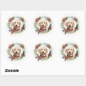 Goldendoodle Kerstkrans Feestelijke Pup Ronde Sticker (Vel)