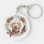 Goldendoodle Kerstkrans Feestelijke Pup Sleutelhanger (Achterkant)