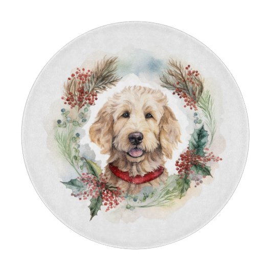 Goldendoodle Kerstkrans Feestelijke Pup Snijplank (Voorkant)