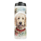 Goldendoodle Kerstkrans Feestelijke Pup Thermosbeker (Voorkant)