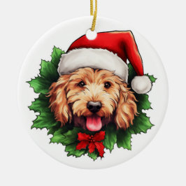 Goldendoodle Kerstkrans Keramisch Ornament