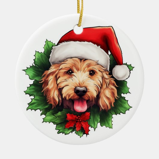 Goldendoodle Kerstkrans Keramisch Ornament (Voorkant)