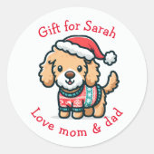 Goldendoodle Kerstmis gepersonaliseerd plezier Ronde Sticker (Voorkant)