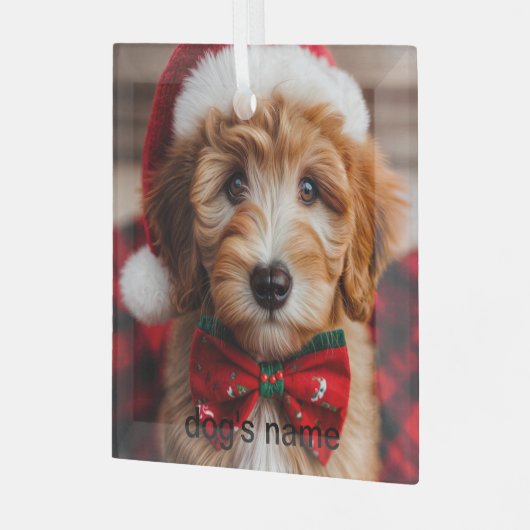 Goldendoodle Kerstmis Glas Ornament (Voorkant links)
