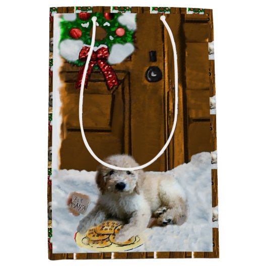 Goldendoodle Kerstmis Medium Cadeauzakje (Voorkant)