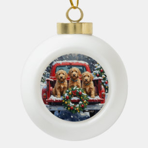 Goldendoodle Kerstmis Rode Truck Vakantie Keramische Bal Ornament