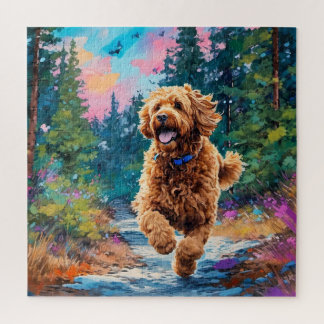 Goldendoodle loopt in het bos legpuzzel