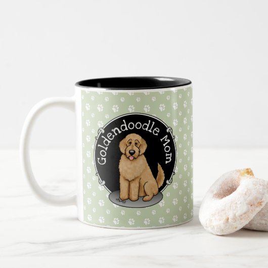 Goldendoodle Mam Doodle Mam (gouden rood) Dog Mam Tweekleurige Koffiemok (Met donut)