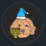 Goldendoodle Menorah Joods Dier Huisdier Hond Ronde Sticker<br><div class="desc">Goldendoodle Menorah Joods Dier Huisdier Hond</div>