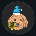 Goldendoodle Menorah Joods Dier Huisdier Hond Ronde Sticker<br><div class="desc">Goldendoodle Menorah Joods Dier Huisdier Hond</div>
