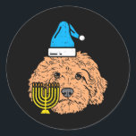 Goldendoodle Menorah Joods Dier Huisdier Hond Ronde Sticker<br><div class="desc">Goldendoodle Menorah Joods Dier Huisdier Hond</div>
