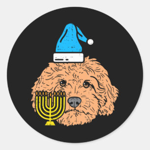 Goldendoodle Menorah Joods Dier Huisdier Hond Ronde Sticker