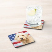Goldendoodle met Amerikaanse vlag Bier Onderzetter (Rechterzijde)