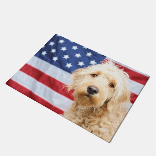 Goldendoodle met Amerikaanse vlag Deurmat (Schuin)