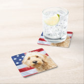 Goldendoodle met Amerikaanse vlag Kartonnen Onderzetters (Insitu)