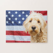 Goldendoodle met Amerikaanse vlag Legpuzzel (Horizontaal)