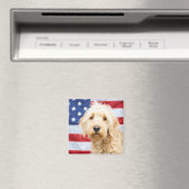 Goldendoodle met Amerikaanse vlag Magneet (Insitu (Vaatwasser))