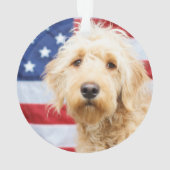 Goldendoodle met Amerikaanse vlag Ornament (achterkant)