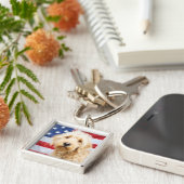 Goldendoodle met Amerikaanse vlag Sleutelhanger (Zijkant)